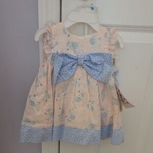 Pastourelle Pink and Light Blue Elephant Bow Sundress